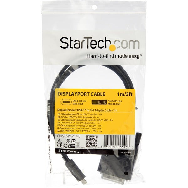 StarTech.com 3.3 ft / 1 m USB-C to DVI Cable - USB Type-C Video Adapter Cable - 1920 x 1200 - Black