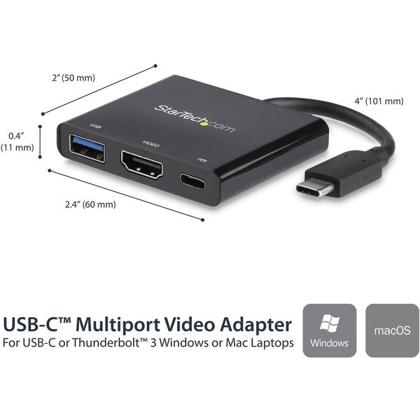 StarTech.com USB C Multiport Adapter with HDMI 4K &amp; 1x USB 3.0 - PD - Mac &amp; Windows - USB Type C All in One Video Adapter