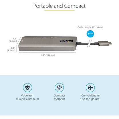 StarTech.com USB C Multiport Adapter, USB-C to HDMI 4K 60Hz (HDR10), 100W PD Pass-Through, 4xUSB 3.0, USB Type-C Mini Dock, 12" Long Cable