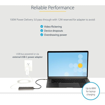 StarTech.com USB C Multiport Adapter, USB-C to HDMI 4K 60Hz (HDR10), 100W PD Pass-Through, 4xUSB 3.0, USB Type-C Mini Dock, 12" Long Cable