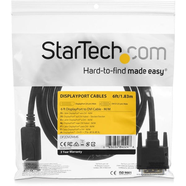 StarTech.com 6ft (1.8m) DisplayPort to DVI Cable, 1080p Video, DisplayPort to DVI-D Adapter/Converter Cable, DP 1.2 to DVI Monitor Cable