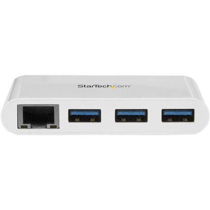 StarTech.com 3 Port USB C Hub with Gigabit Ethernet - USB-C to 3x USB-A - USB 3.0 - White - USB Hub with GbE - USB-C to USB Adapter - USB Type C Hub