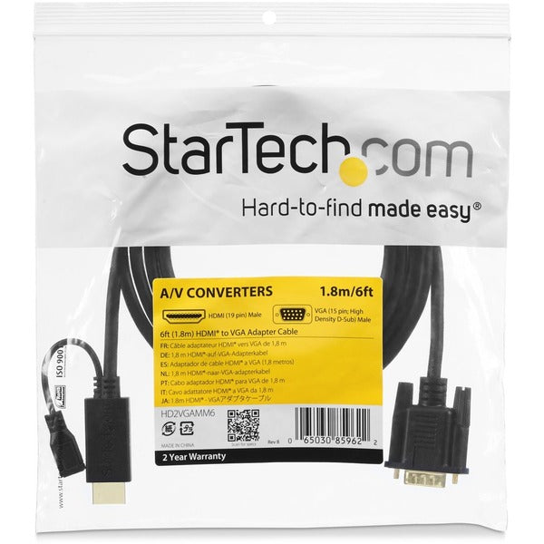 StarTech.com HDMI to VGA Cable - 6 ft / 2m - 1080p - 1920 x 1200 - Active HDMI Cable - Monitor Cable - Computer Cable