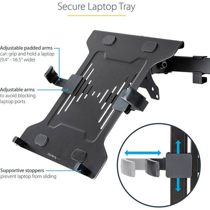 StarTech.com VESA Laptop Tray, Adjustable Monitor Arm Laptop Tray, Secures Notebooks up to 4.5kg (9.9lb), 75x75 &amp; 100x100 VESA, Ventilated