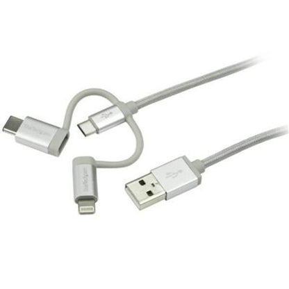 StarTech.com 1m USB Multi Charging Cable - Braided - Apple MFi Certified - USB 2.0 - Charge 1x device at a time - For USB-C or Lightning devices attach the corresponding connector of the cable to the Micro-USB connector and plug into your device - For ...