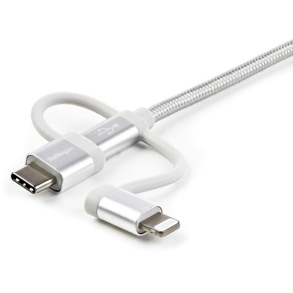 StarTech.com 1m USB Multi Charging Cable - Braided - Apple MFi Certified - USB 2.0 - Charge 1x device at a time - For USB-C or Lightning devices attach the corresponding connector of the cable to the Micro-USB connector and plug into your device - For ...