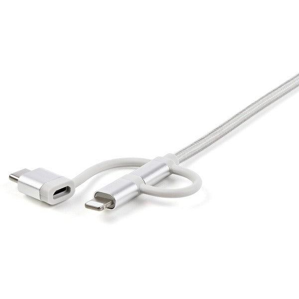 StarTech.com 1m USB Multi Charging Cable - Braided - Apple MFi Certified - USB 2.0 - Charge 1x device at a time - For USB-C or Lightning devices attach the corresponding connector of the cable to the Micro-USB connector and plug into your device - For ...