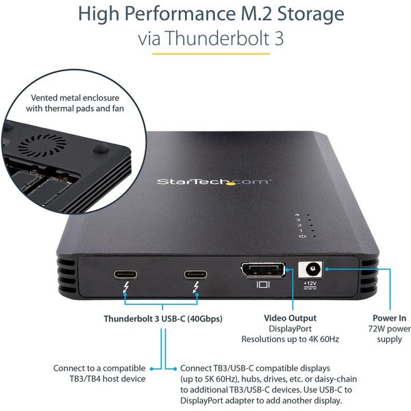 StarTech.com 4 Bay Thunderbolt 3 NVMe Enclosure, For M.2 NVMe SSD Drives, 1x DisplayPort Video and 2x TB3 Downstream Ports, 40Gbps