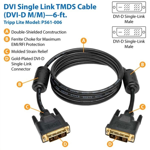 Tripp Lite 6ft DVI Single Link Digital TMDS Monitor Cable DVI-D M/M 6'