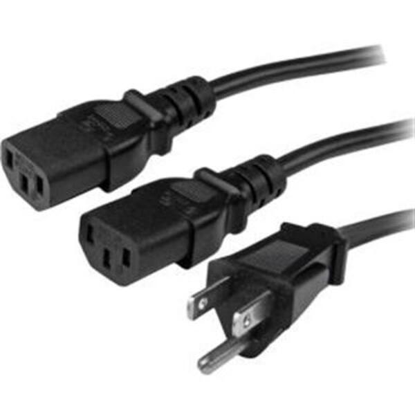 StarTech.com 10ft (3m) Computer Power Y Cord, NEMA 5-15P to C13, 10A 125V, 18AWG, Black Replacement PC Power Cord, TV/Monitor Power Cable