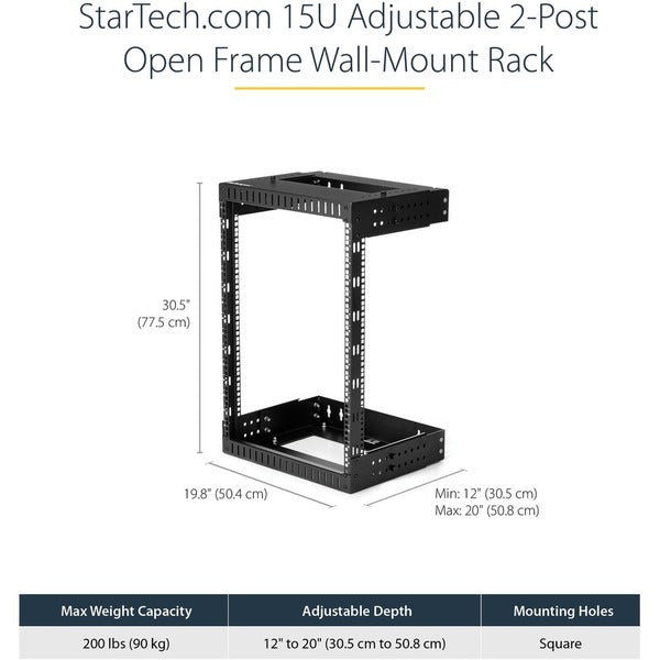 StarTech.com 15U 19" Wall Mount Network Rack - Adjustable Depth 12-20" Open Frame for Server Room /AV/Data/Computer Equipment w/Cage Nuts