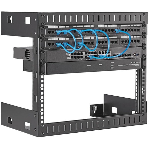 StarTech.com 8U 19" Wall Mount Network Rack, 12" Deep 2 Post Open Frame Server Room Rack for Data/AV/IT/Computer Equipment/Patch Panel with Cage Nuts &amp; Screws 135lb Weight Capacity, Black