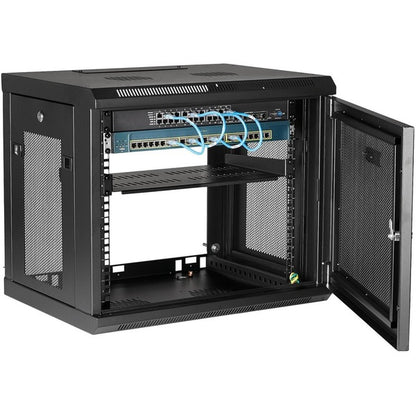 StarTech.com 2 Post 9U 19" Wall Mount Network Cabinet Adjustable 6-15"- Locking Vented IT Equipment/Switch Rack Enclosure /Shelf/Hook&amp;Loop