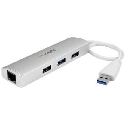 StarTech.com 3 Port Portable USB 3.0 Hub plus Gigabit Ethernet - Built-In Cable - Aluminum USB Hub with GbE Adapter