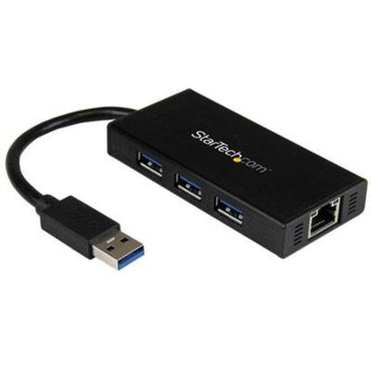 StarTech.com 3 Port Portable USB 3.0 Hub with Gigabit Ethernet Adapter NIC - Aluminum w/ Cable