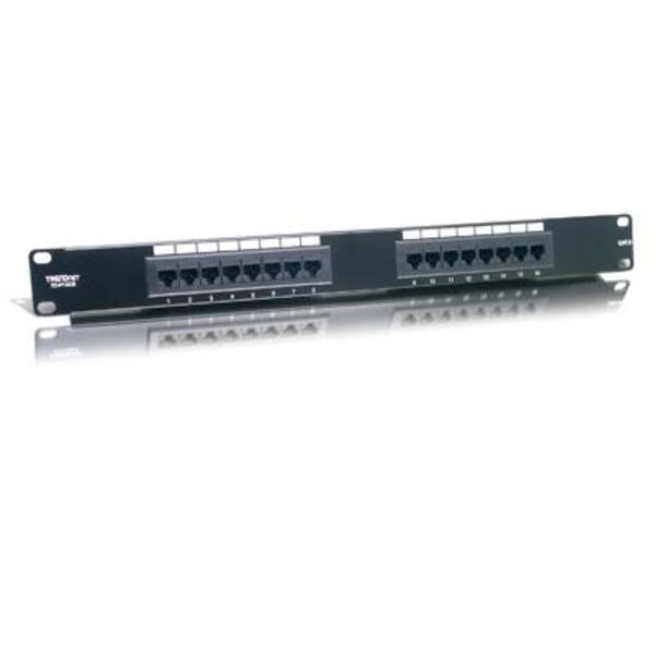 TRENDnet 16-Port Cat6 Unshielded Patch Panel, Wallmount Or Rackmount, 1U 19" , Cat3,Cat4,Cat5,Cat5e,Cat6 Compatible, 250Mhz Connection, Ideal For Copper Gigabit Ethernet Connections, Black, TC-P16C6