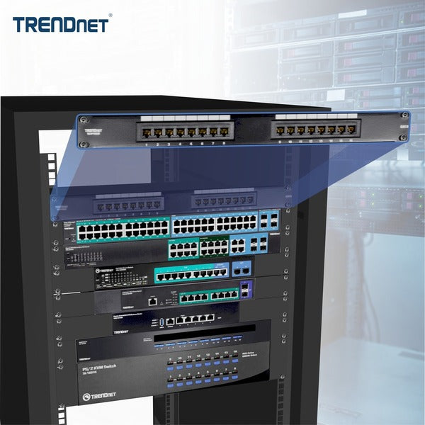 TRENDnet 16-Port Cat6 Unshielded Patch Panel, Wallmount Or Rackmount, 1U 19" , Cat3,Cat4,Cat5,Cat5e,Cat6 Compatible, 250Mhz Connection, Ideal For Copper Gigabit Ethernet Connections, Black, TC-P16C6