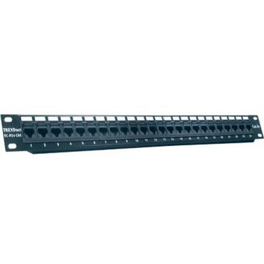 TRENDnet 24-Port Cat5-5e RJ-45 UTP Unshielded Patch Panel, Wallmount or Rackmount, 100Mhz, Color-Coded Labeling, Cat5,Cat5e,Cat4,Cat3 Compatible, 1U Rackmount, Black, TC-P24C5E