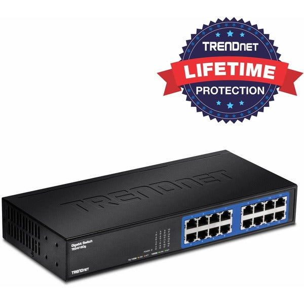 TRENDnet 6-Port Unmanaged Gigabit GREENnet Desktop Metal Switch, Ethernet-Network Switch, 16 x 10-100-1000 RJ-45 Ports, 32 Gbps Forwarding Capacity, Lifetime Protection, Black, TEG-S16DG