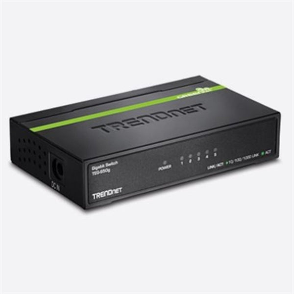 TRENDnet 5-Port Unmanaged Gigabit GREENnet Desktop Metal Switch, Ethernet-Network Switch, 5 x Gigabit Ports, Fanless, 10 Gbps Switching Fabric, Lifetime Protection, Black, TEG-S50g