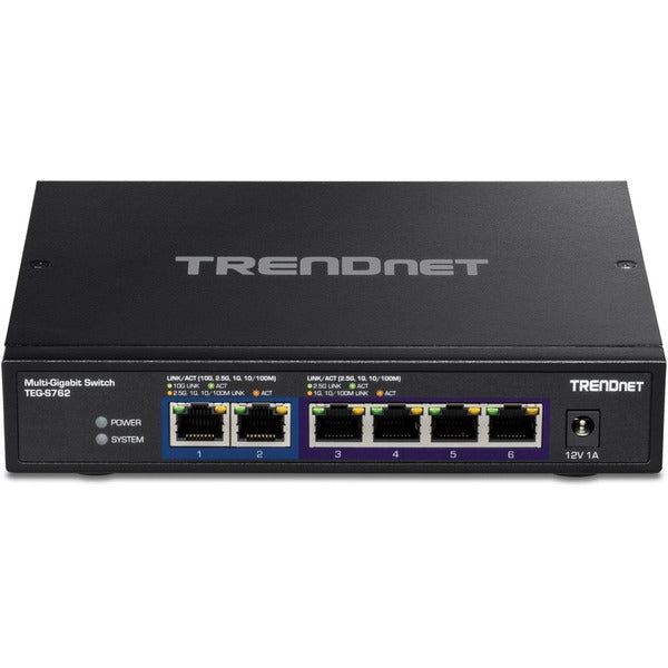 TRENDnet 6-Port 10G Switch, 4 x 2.5G RJ-45 Base-T Ports, 2 x 10G RJ-45 Ports, 60Gbps Switching Capacity, Wall Mountable, 10 Gigabit Network Connections, Lifetime Protection, Black, TEG-S762