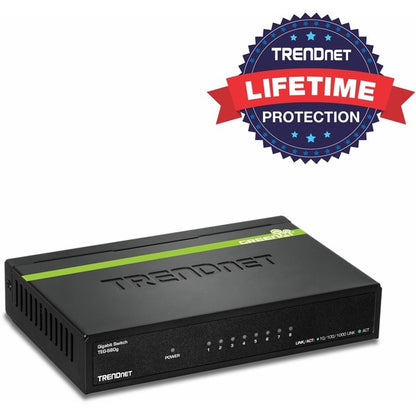 TRENDnet 8-Port Unmanaged Gigabit GREENnet Desktop Metal Switch, Fanless, 16Gbps Switching Capacity, Plug &amp; Play, Network Ethernet Switch, Lifetime Protection, Black, TEG-S80G