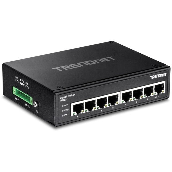 TRENDnet 8-Port Hardened Industrial Gigabit DIN-Rail Switch, 16 Gbps Switching Capacity, IP30 Rated Metal Housing (-40 to 167 ?F), DIN-Rail &amp; Wall Mounts Included, Lifetime Protection, Black, TI-G80