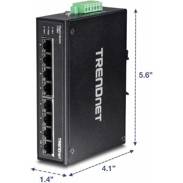 TRENDnet 8-Port Hardened Industrial Gigabit DIN-Rail Switch, 16 Gbps Switching Capacity, IP30 Rated Metal Housing (-40 to 167 ?F), DIN-Rail &amp; Wall Mounts Included, Lifetime Protection, Black, TI-G80