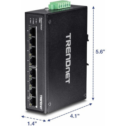 TRENDnet 8-Port Hardened Industrial Gigabit DIN-Rail Switch, 16 Gbps Switching Capacity, IP30 Rated Metal Housing (-40 to 167 ?F), DIN-Rail &amp; Wall Mounts Included, Lifetime Protection, Black, TI-G80