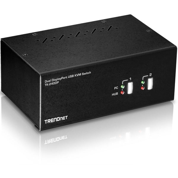 TRENDnet 2-Port Dual Monitor DisplayPort KVM Switch With Audio, 2-Port USB 2.0 Hub, 4K UHD Resolutions Up To 3840 x 2160, Connect Two DisplayPort Monitors, Dual Monitor KVM Switch, Black, TK-240DP