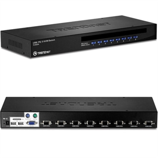 TRENDnet 8-Port USB/PS2 Rack Mount KVM Switch, TK-803R, VGA &amp; USB Connection, Supports USB &amp; PS/2 Connections, Device Monitoring, Auto Scan, Audible Feedback, Control up to 8 Computers/Servers