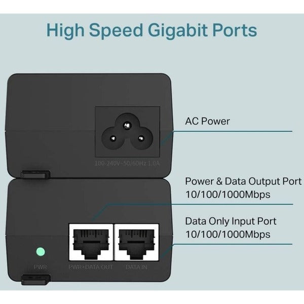 TP-LINK TL-PoE160S - 802.3at/af Gigabit PoE Injector - Non-PoE to PoE Adapter - Supplies PoE (15.4W) or PoE+ (30W) - Plug &amp; Play - Desktop/Wall-Mount - Distance Up to 328 ft. - UL Certified - Black