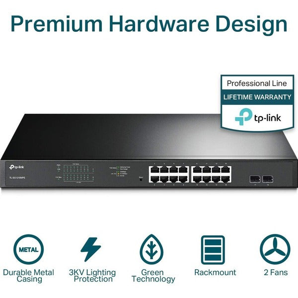 TP-Link TL-SG1218MPE - JetStream 16-Port Gigabit Easy Smart PoE/PoE+ Switch - Limited Lifetime Protection