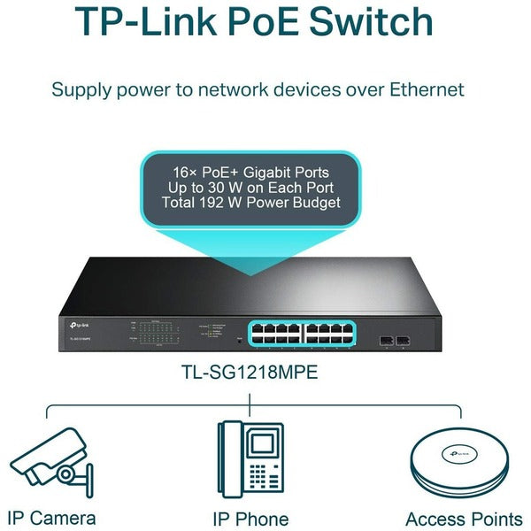 TP-Link TL-SG1218MPE - JetStream 16-Port Gigabit Easy Smart PoE/PoE+ Switch - Limited Lifetime Protection