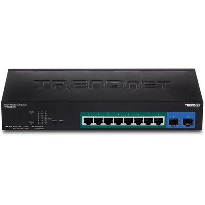 TRENDnet 10-Port Gigabit Web Smart PoE+ Switch, 8 x Gigabit PoE+ Ports, 2 x SFP Slots, Vlan, QoS, IPv6 Support, 20Gbps Switching Capacity, 75W PoE Power Budget, Lifetime Protection, Black, TPE-082WS