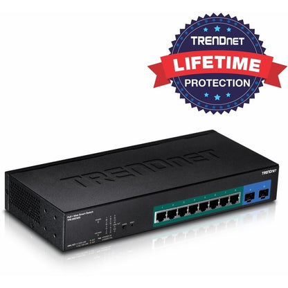 TRENDnet 10-Port Gigabit Web Smart PoE+ Switch, 8 x Gigabit PoE+ Ports, 2 x SFP Slots, Vlan, QoS, IPv6 Support, 20Gbps Switching Capacity, 75W PoE Power Budget, Lifetime Protection, Black, TPE-082WS