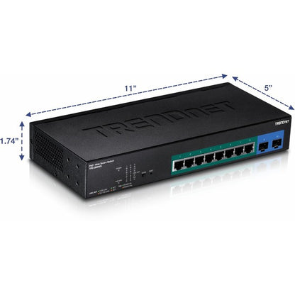 TRENDnet 10-Port Gigabit Web Smart PoE+ Switch, 8 x Gigabit PoE+ Ports, 2 x SFP Slots, Vlan, QoS, IPv6 Support, 20Gbps Switching Capacity, 75W PoE Power Budget, Lifetime Protection, Black, TPE-082WS