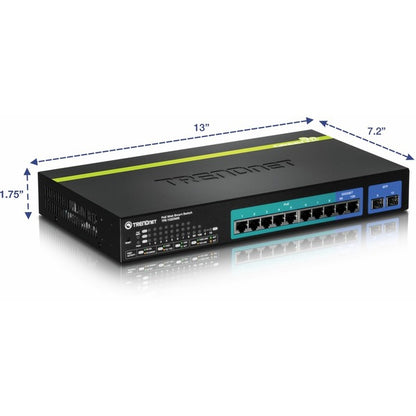 TRENDnet 10-Port Gigabit Web Smart PoE+ Switch, 8 x PoE+ Gigabit Ports, 2 x Gigabit Ethernet Ports, 2 x Shared SFP Slots, 75W Total Power Budget, Rack Mountable, Lifetime Protection, Black, TPE-1020WS