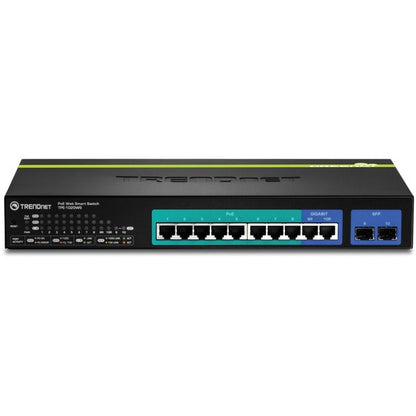 TRENDnet 10-Port Gigabit Web Smart PoE+ Switch, 8 x PoE+ Gigabit Ports, 2 x Gigabit Ethernet Ports, 2 x Shared SFP Slots, 75W Total Power Budget, Rack Mountable, Lifetime Protection, Black, TPE-1020WS