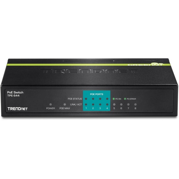 TRENDnet 8-Port 10/100Mbps PoE Switch, 4 x 10/100 Ports, 4 x 10/100 PoE Ports, 30W PoE Power Budget, 1.6 Gbps Switching Capacity, 802.3af, Lifetime Protection, Black, TPE-S44