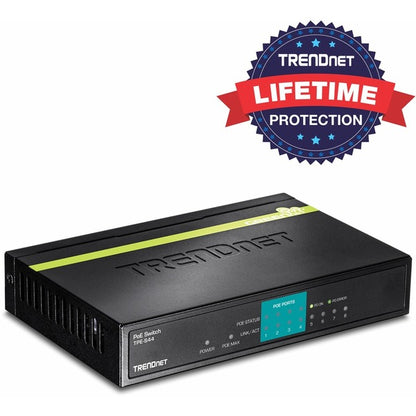 TRENDnet 8-Port 10/100Mbps PoE Switch, 4 x 10/100 Ports, 4 x 10/100 PoE Ports, 30W PoE Power Budget, 1.6 Gbps Switching Capacity, 802.3af, Lifetime Protection, Black, TPE-S44