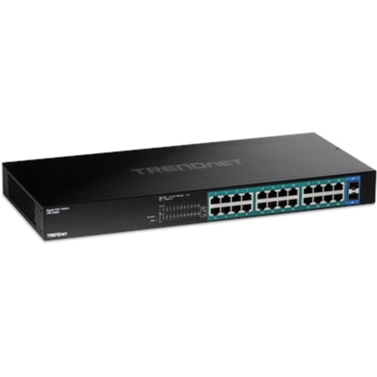 TRENDnet 26-Port Gigabit PoE+ Switch, 24 x 30W PoE+ Ports, 2 Gigabit SFP Slots, 380W PoE Budget, 52Gbps Switching Capacity, 1U 19" Rack Mountable, Lifetime Protection, Black, TPE-TG262