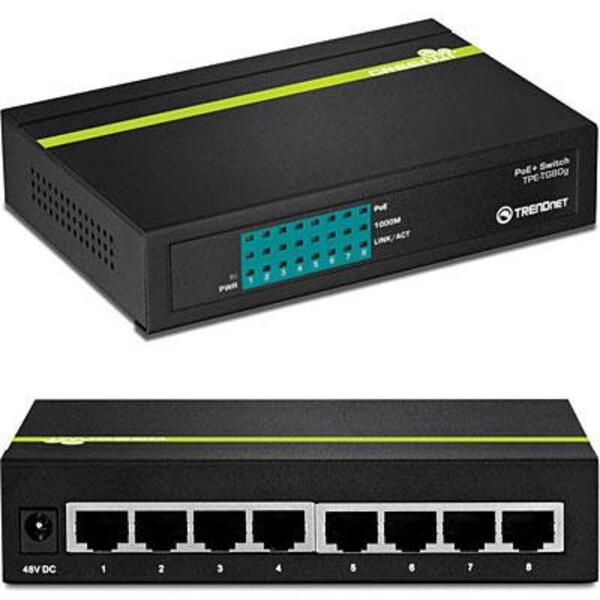 TRENDnet 8-Port Gigabit PoE+ Switch, 8 x Gigabit PoE+ Ports, 123W PoE Power Budget, 16 Gbps Switching Capacity, Desktop Switch, Ethernet Network Switch, Metal, Lifetime Protection, Black, TPE-TG80G