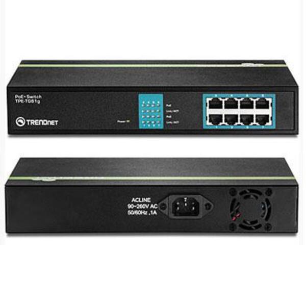 TRENDnet 8-Port Gigabit GREENnet PoE+ Switch; TPE-TG81g; 8 x Gigabit PoE+ Ports; Rack Mountable; Up to 30 W Per Port with 110 W Total Power Budget; Ethernet Network Switch; Metal; Lifetime Protection