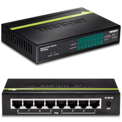 TRENDnet 8-Port GREENnet Gigabit PoE+ Switch, Supports PoE And PoE+ Devices, 61W PoE Budget, 16Gbps Switching Capacity, Data &amp; Power Via Ethernet To PoE Access Points &amp; IP Cameras, Black, TPE-TG82G