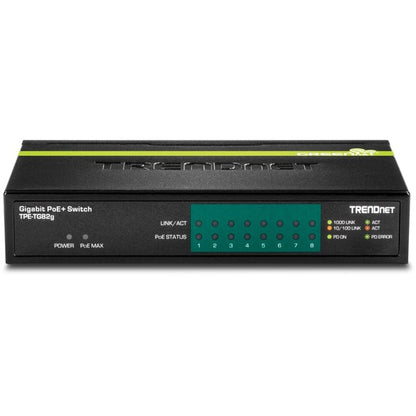 TRENDnet 8-Port GREENnet Gigabit PoE+ Switch, Supports PoE And PoE+ Devices, 61W PoE Budget, 16Gbps Switching Capacity, Data &amp; Power Via Ethernet To PoE Access Points &amp; IP Cameras, Black, TPE-TG82G