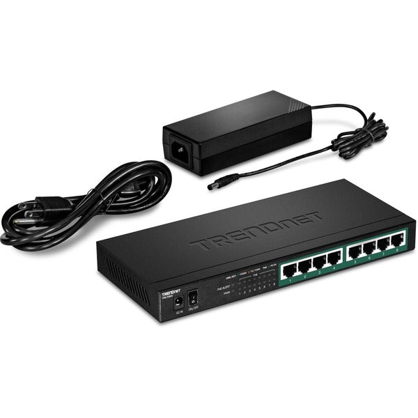 TRENDnet 8-Port Gigabit PoE+ Switch, 120W PoE Power Budget, 16Gbps Switching Capacity, IEEE 802.1p QoS, DSCP Pass-Through Support, Fanless, Wall Mountable, Lifetime Protection, Black, TPE-TG84