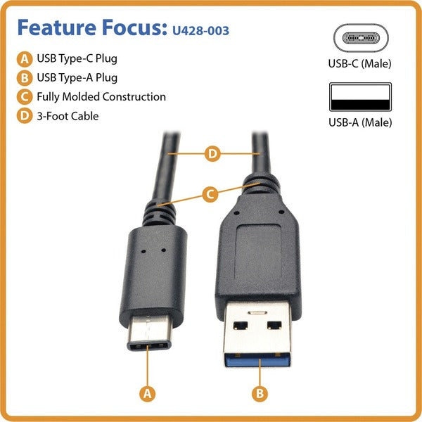 Tripp Lite 3ft USB 3.1 Gen 1.5 Adapter USB-C to USB Type A M/M 5 Gbps