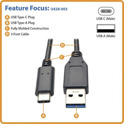 Tripp Lite 3ft USB 3.1 Gen 1.5 Adapter USB-C to USB Type A M/M 5 Gbps