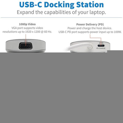 Tripp Lite USB C Docking Station w/USB Hub, 2x HDMI, VGA, PD Charging 1080p, USB Type C, USB-C, USB Type-C